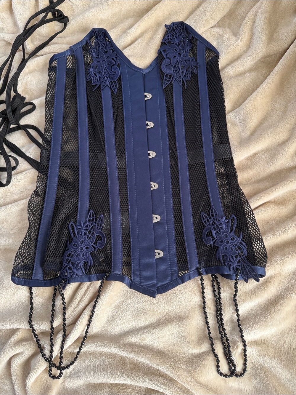 Navy Lace-Accent Mesh Steel Boned Corset